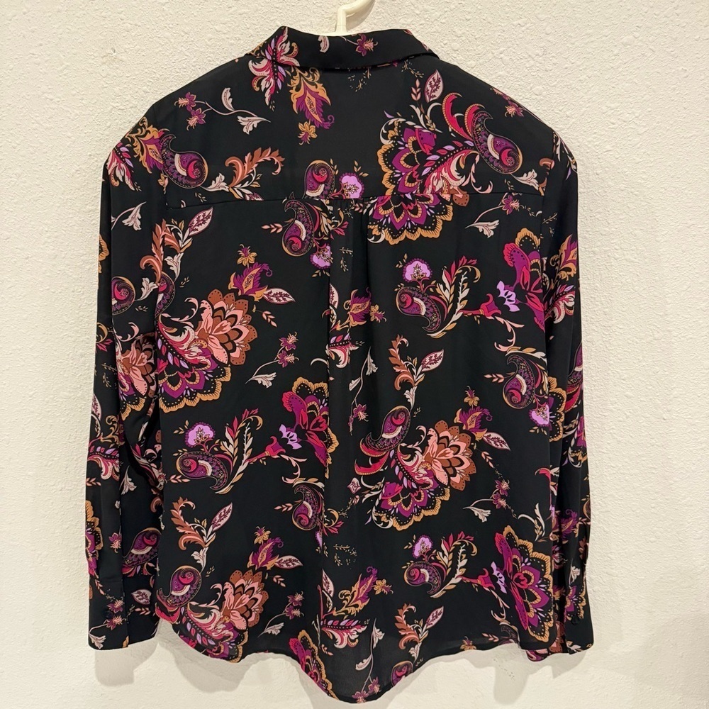 Liz Claiborne Paisley Button Down Blouse Long Sleeve Black Shirt Women’s Size PL - Picture 3 of 11